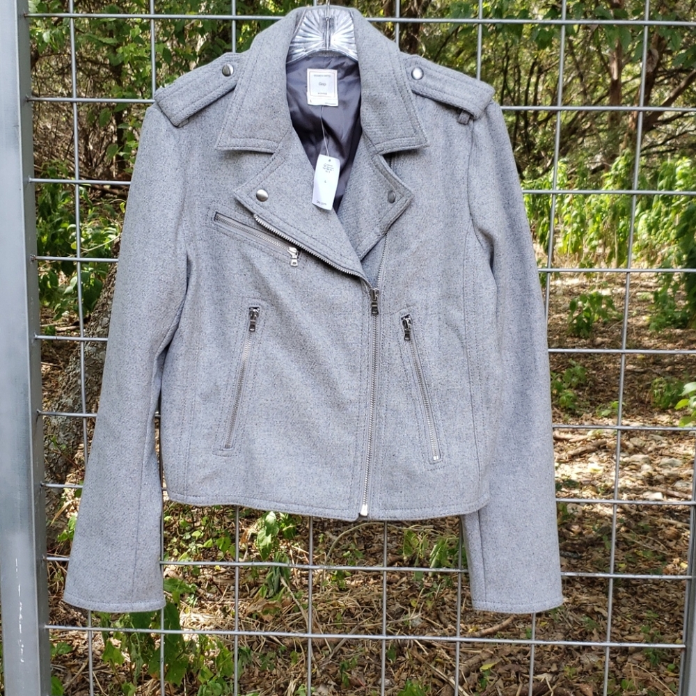 NWT GAP heather grey wool moto L